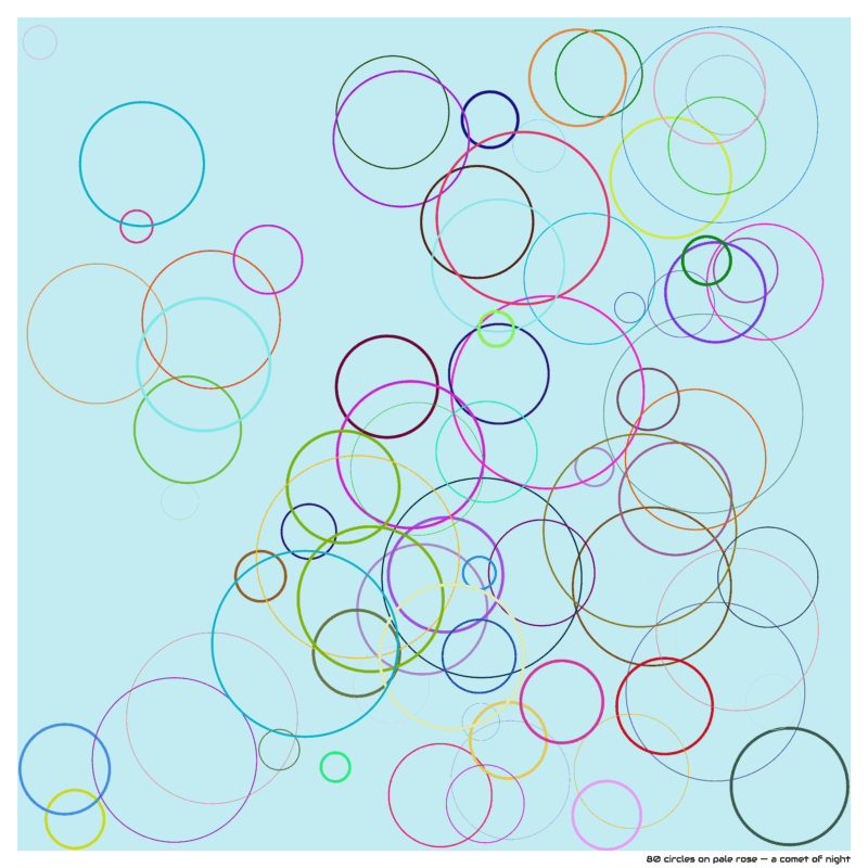 80 circles on pale rose — a comet of night
