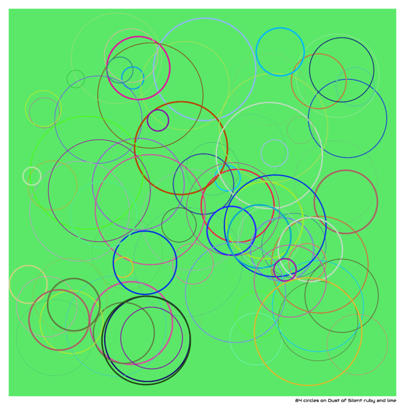 84 circles on Dust of Silent ruby and lime