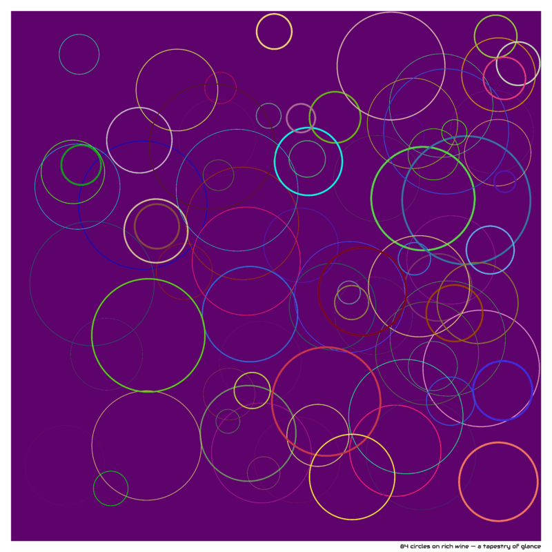 84 circles on rich wine — a tapestry of glance