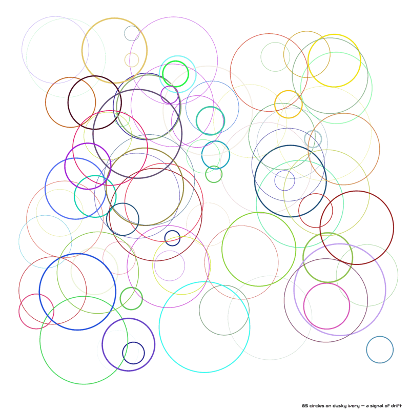 85 circles on dusky ivory — a signal of drift