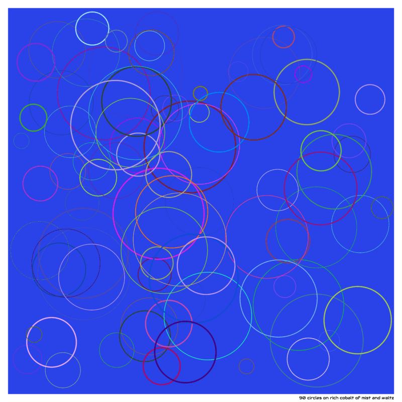 90 circles on rich cobalt of mist and waltz