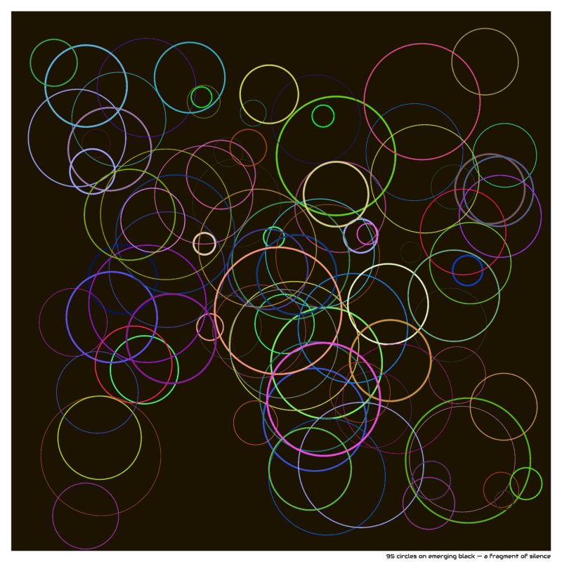 95 circles on emerging black — a fragment of silence