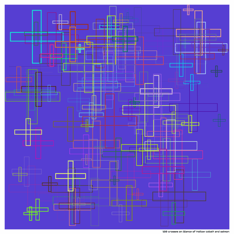 120 crosses on Glance of Hollow cobalt and salmon
