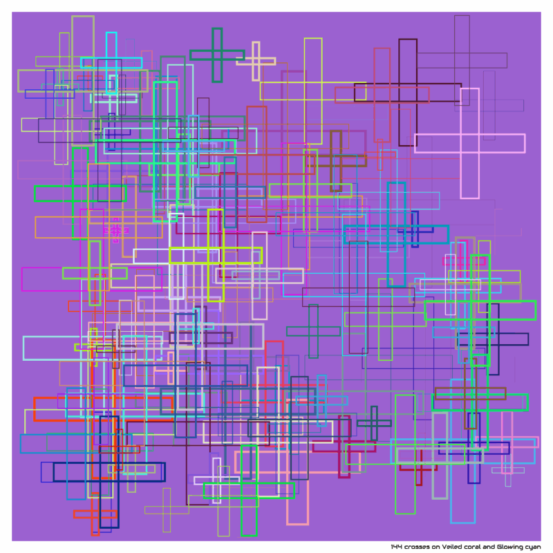 144 crosses on Veiled coral and Glowing cyan