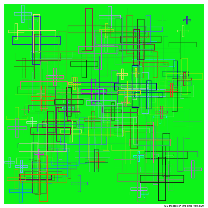 156 crosses on lime amid Rich plum