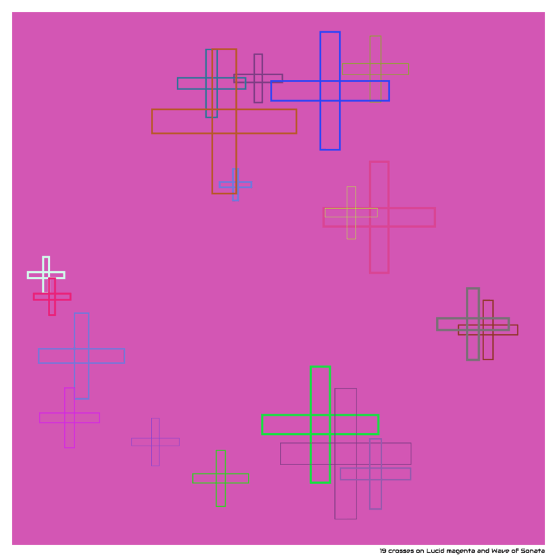 19 crosses on Lucid magenta and Wave of Sonata