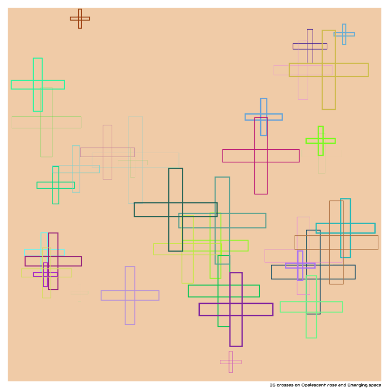 35 crosses on Opalescent rose and Emerging space