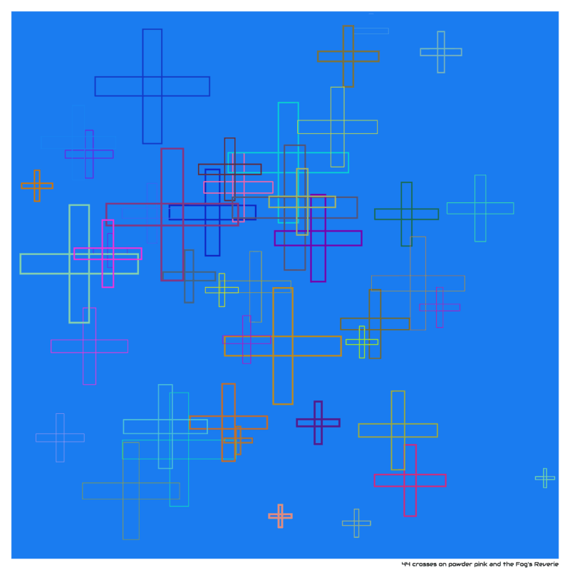 44 crosses on powder pink and the Fog’s Reverie