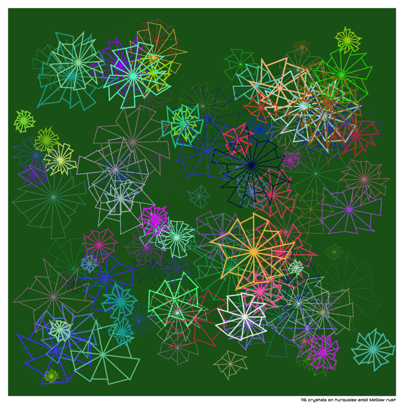 116 crystals on turquoise amid Mellow rust