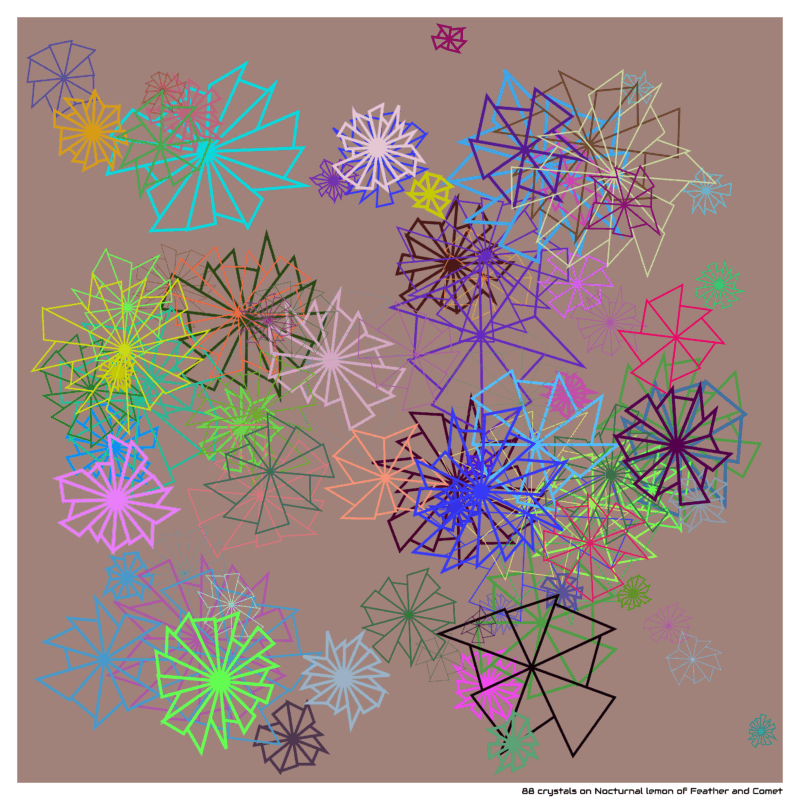 88 crystals on Nocturnal lemon of Feather and Comet