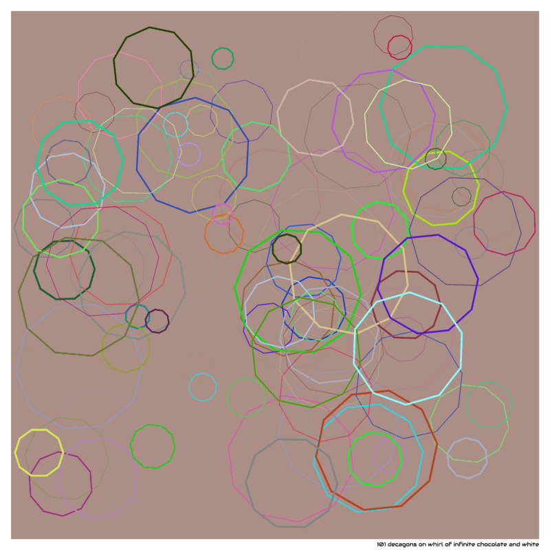 101 decagons on whirl of infinite chocolate and white