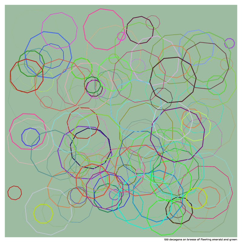 133 decagons on breeze of fleeting emerald and green