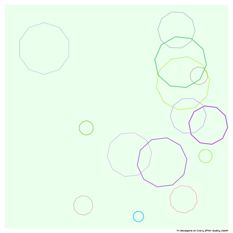 14 decagons on ivory after dusky violet