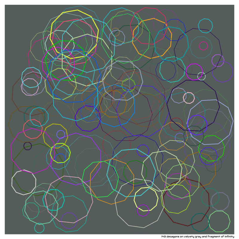 143 decagons on velvety gray and fragment of infinity