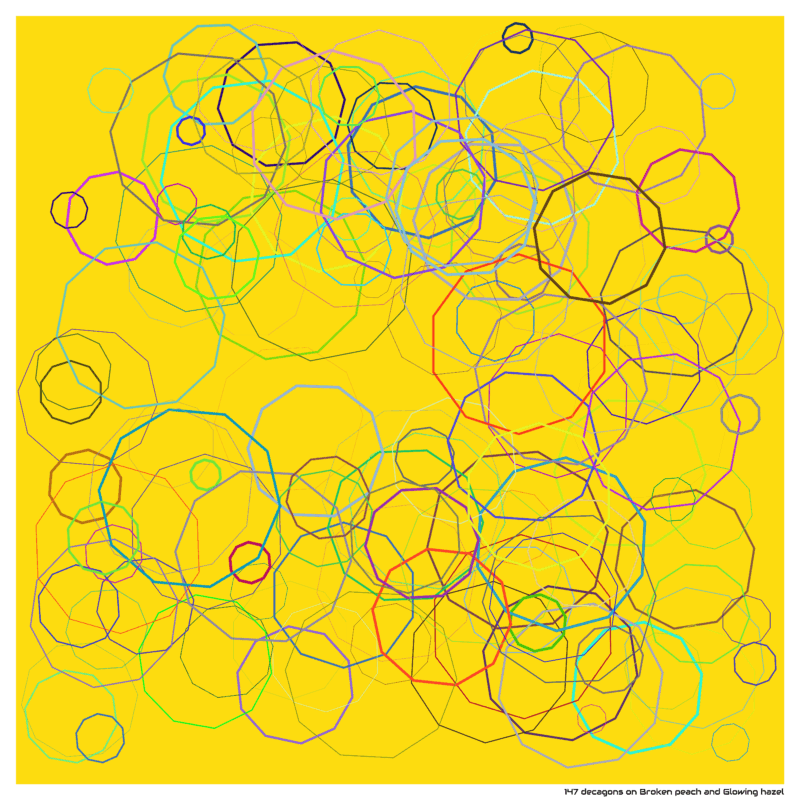 147 decagons on Broken peach and Glowing hazel