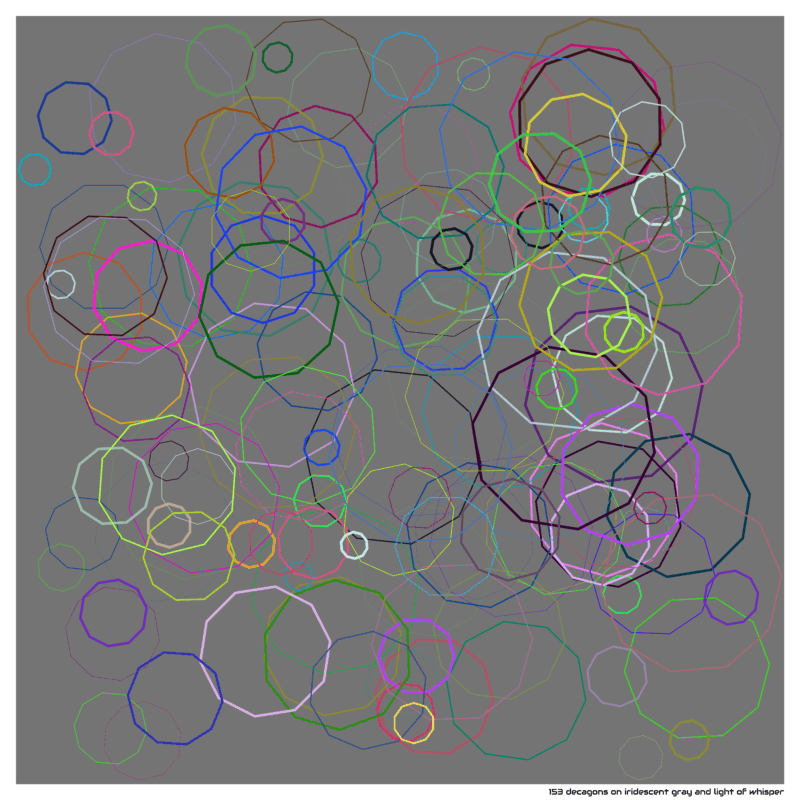 153 decagons on iridescent gray and light of whisper