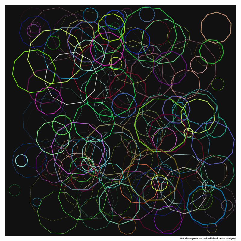 156 decagons on veiled black with a signal