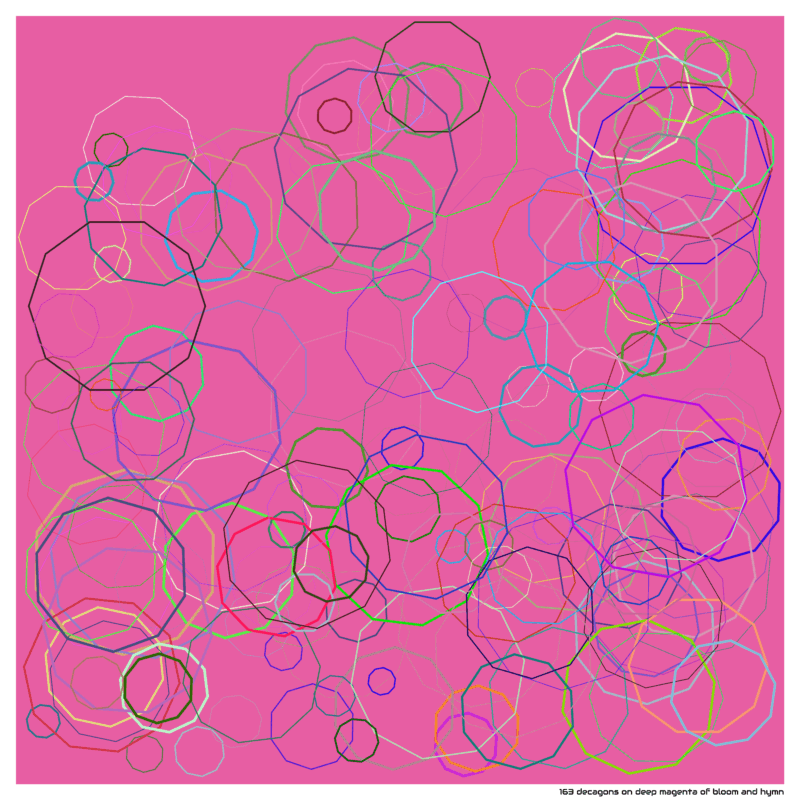 163 decagons on deep magenta of bloom and hymn