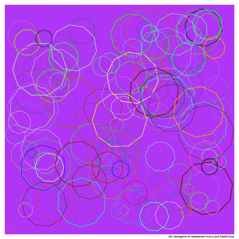 164 decagons on opalescent ivory and faded blue