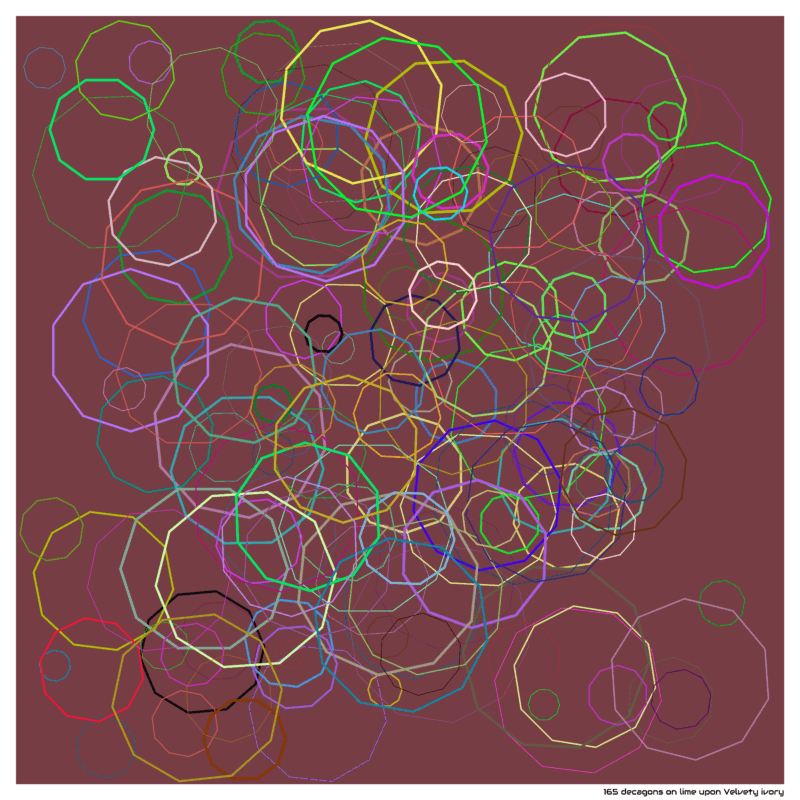 165 decagons on lime upon Velvety ivory