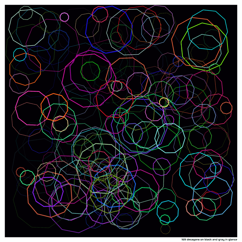 169 decagons on black and gray in glance