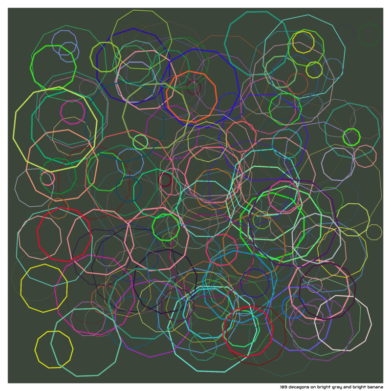 189 decagons on bright gray and bright banana