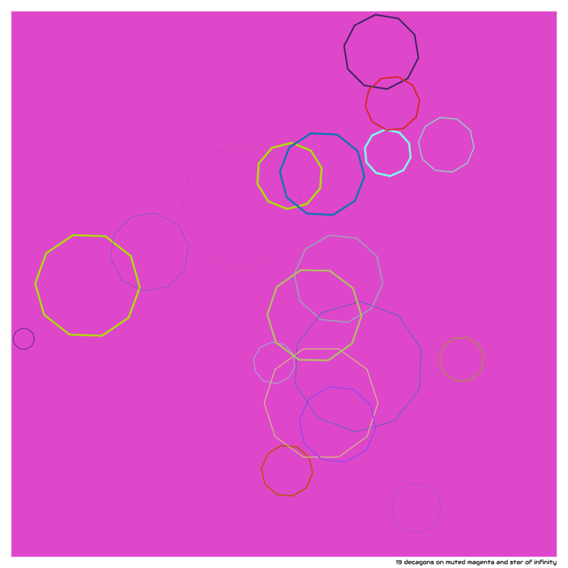 19 decagons on muted magenta and star of infinity