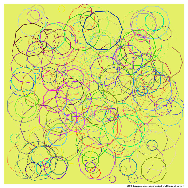 205 decagons on stained apricot and bloom of delight