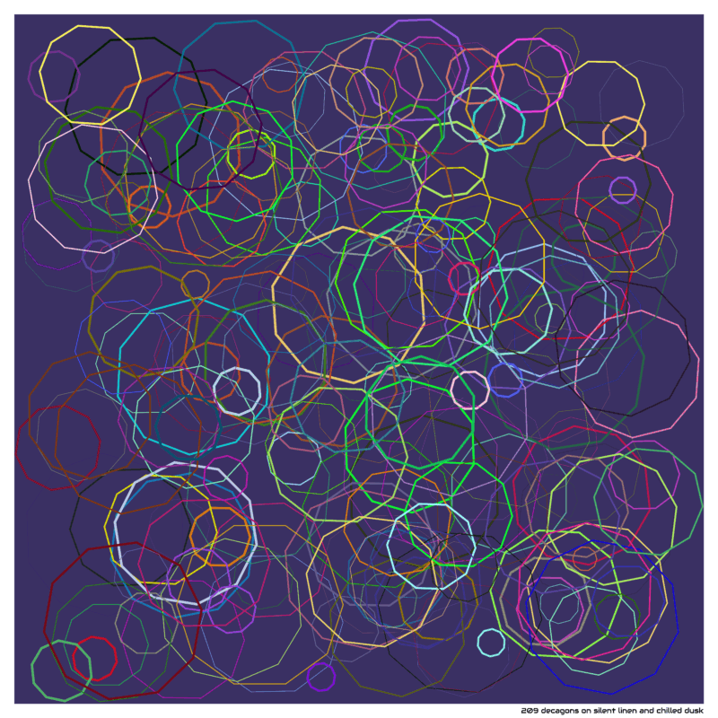 209 decagons on silent linen and chilled dusk