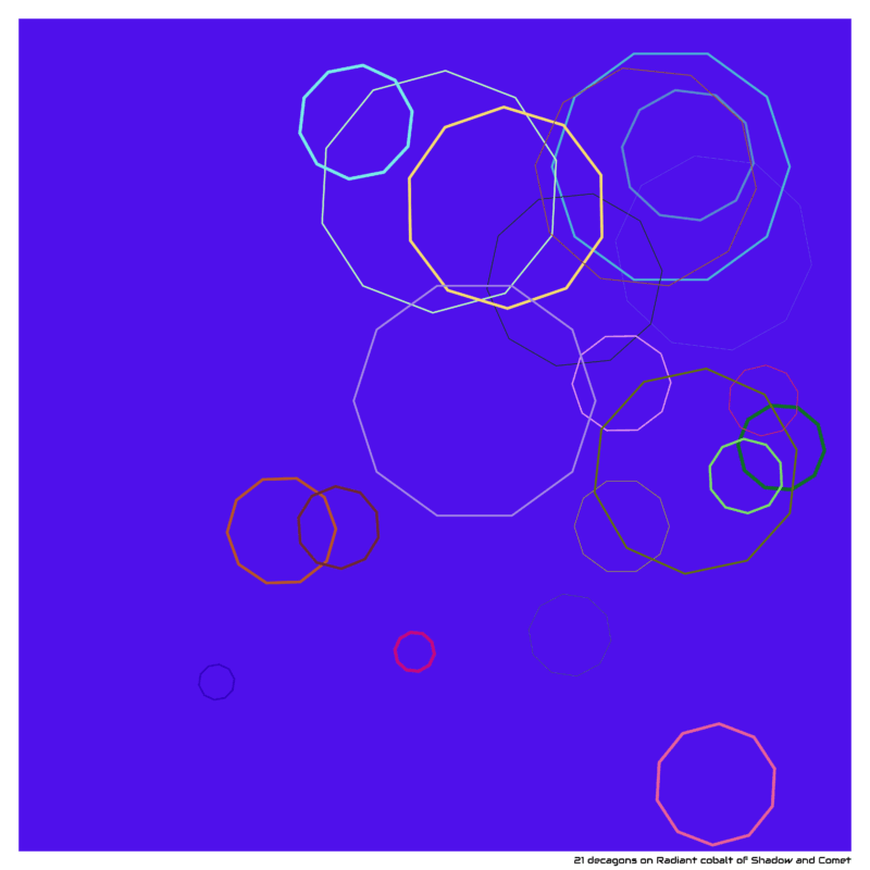 21 decagons on Radiant cobalt of Shadow and Comet