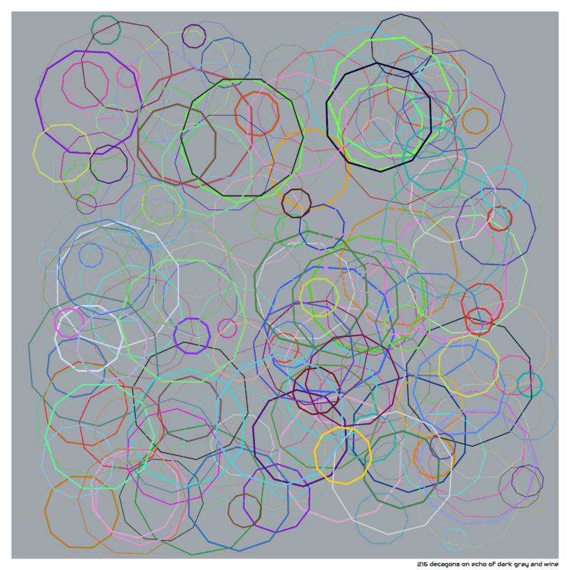 216 decagons on echo of dark gray and wine