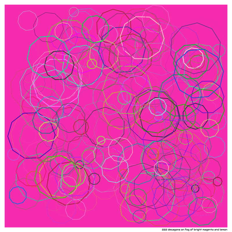 222 decagons on fog of bright magenta and lemon