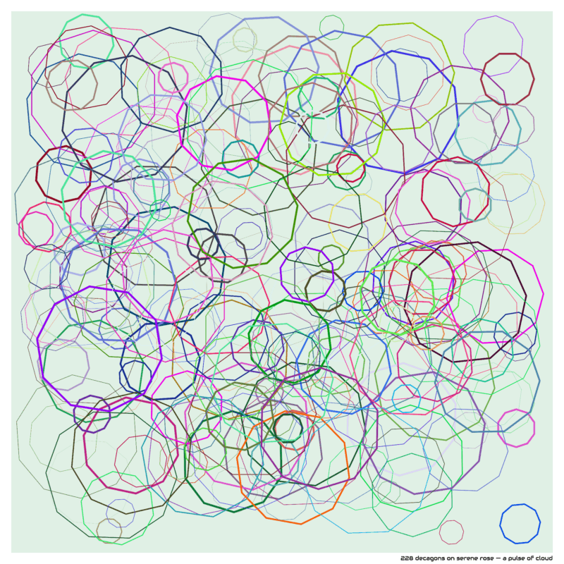 228 decagons on serene rose — a pulse of cloud