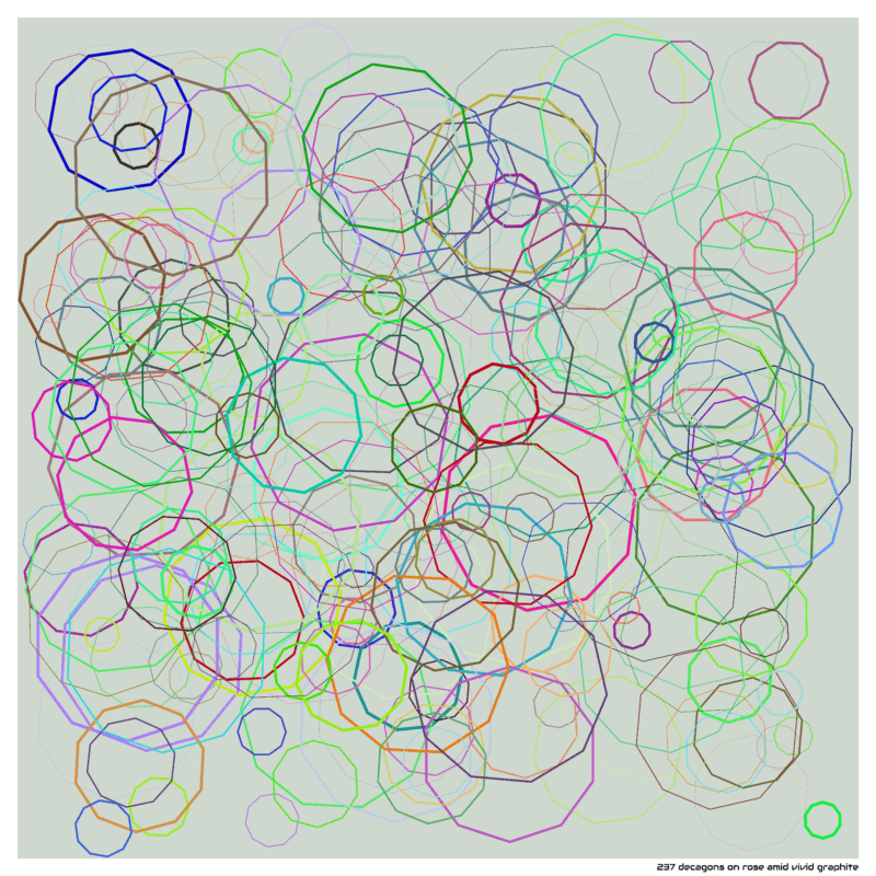 237 decagons on rose amid vivid graphite