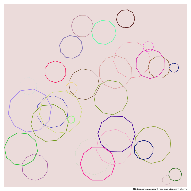 30 decagons on radiant rose and iridescent cherry