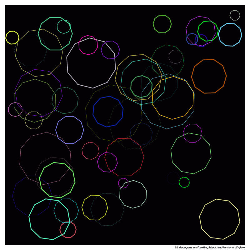 53 decagons on fleeting black and lantern of glow
