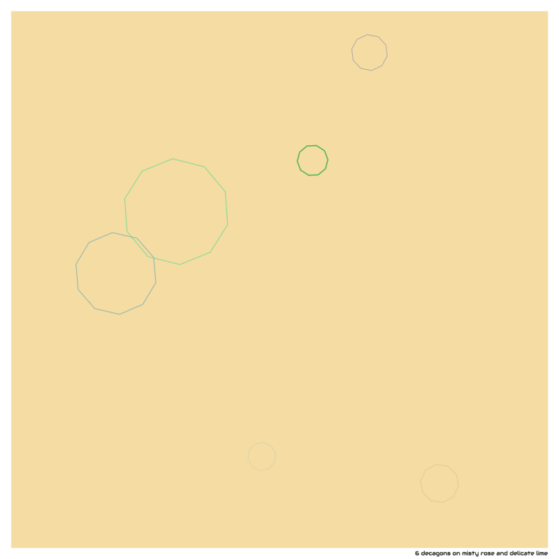 6 decagons on misty rose and delicate lime