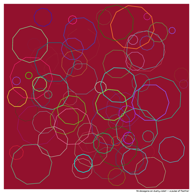 78 decagons on dusty violet — a pulse of feather