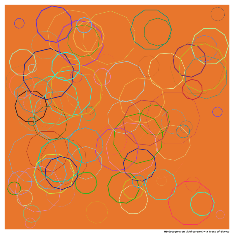 93 decagons on Vivid caramel — a Trace of Glance