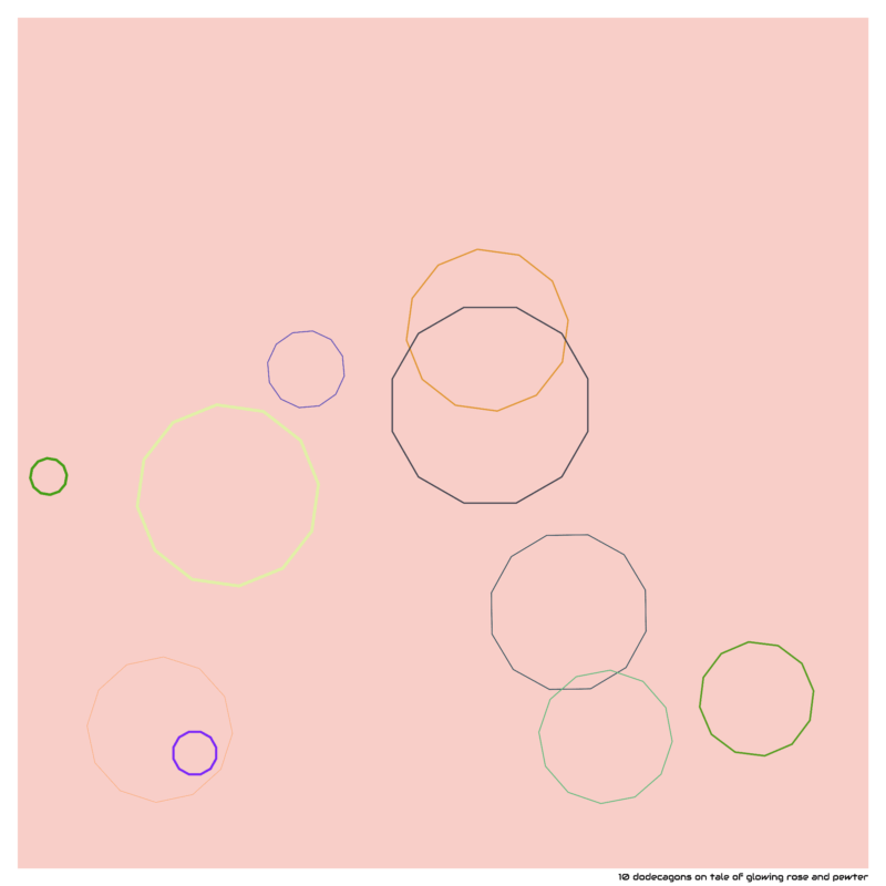 10 dodecagons on tale of glowing rose and pewter