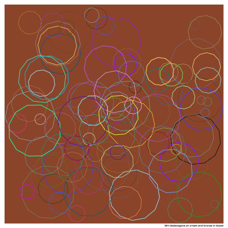 104 dodecagons on cream and bronze in bloom