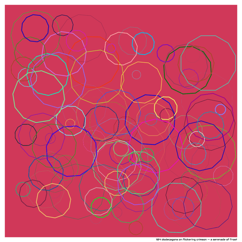 104 dodecagons on flickering crimson — a serenade of frost