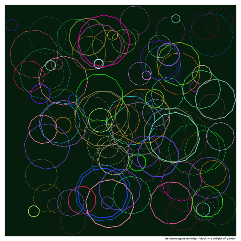 115 dodecagons on bright black — a delight of garden