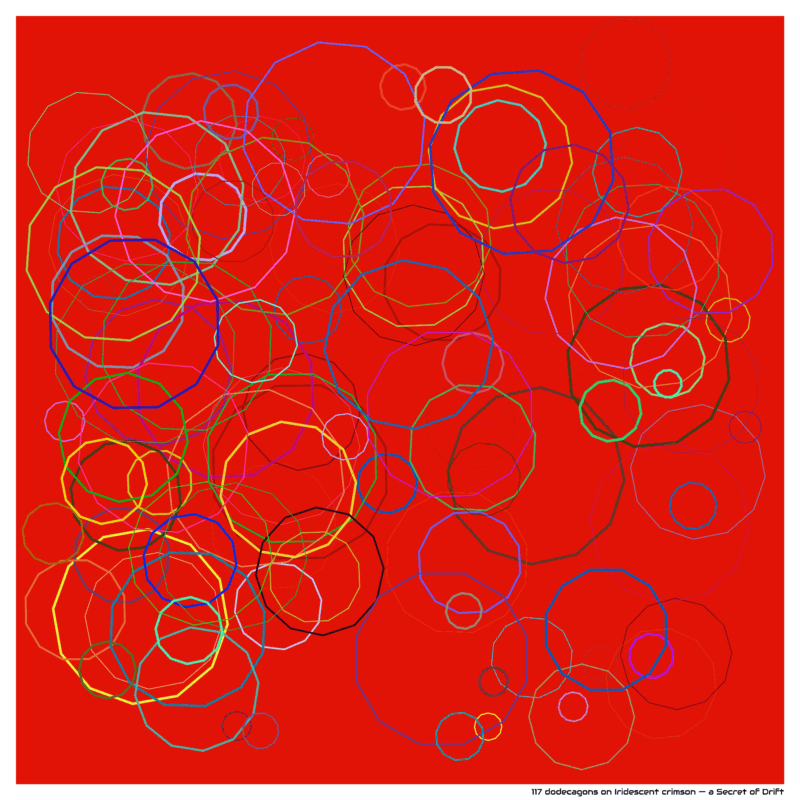 117 dodecagons on Iridescent crimson — a Secret of Drift