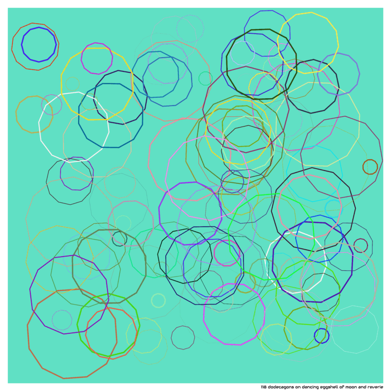 118 dodecagons on dancing eggshell of moon and reverie