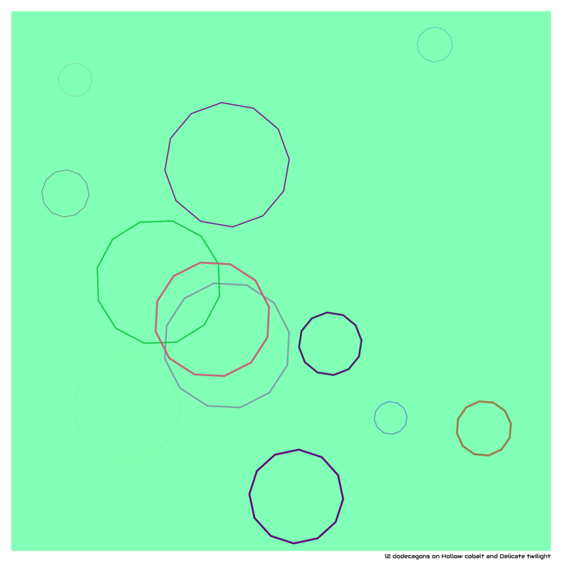 12 dodecagons on Hollow cobalt and Delicate twilight