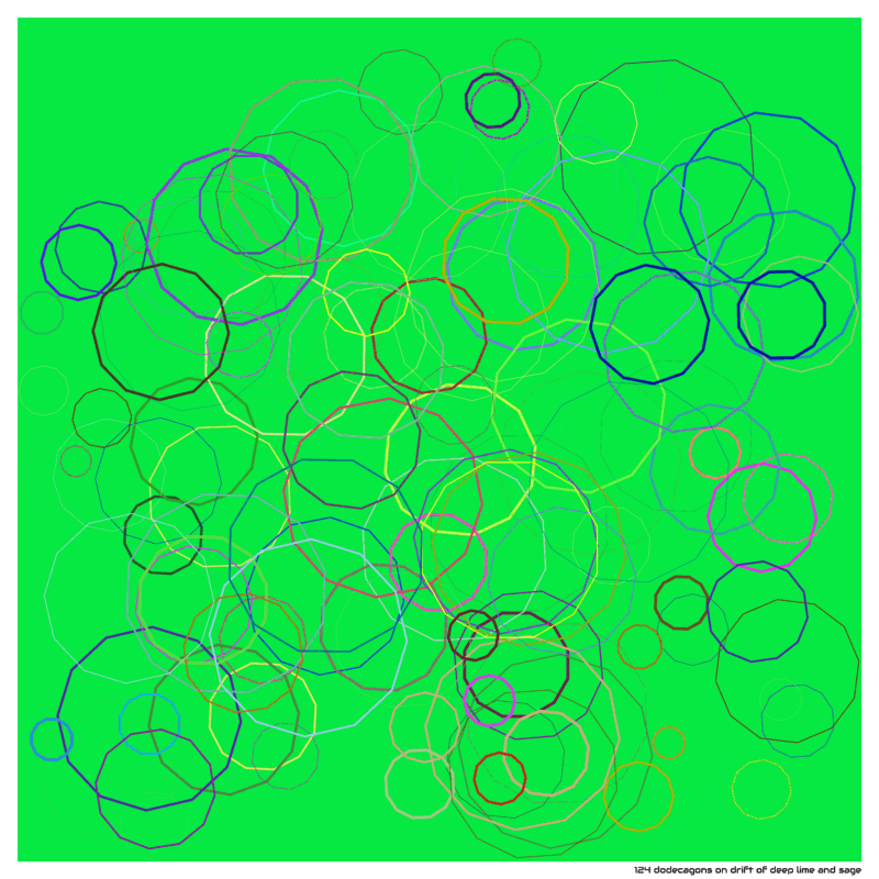 124 dodecagons on drift of deep lime and sage