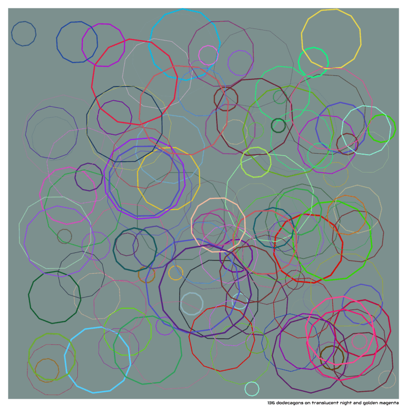 136 dodecagons on translucent night and golden magenta