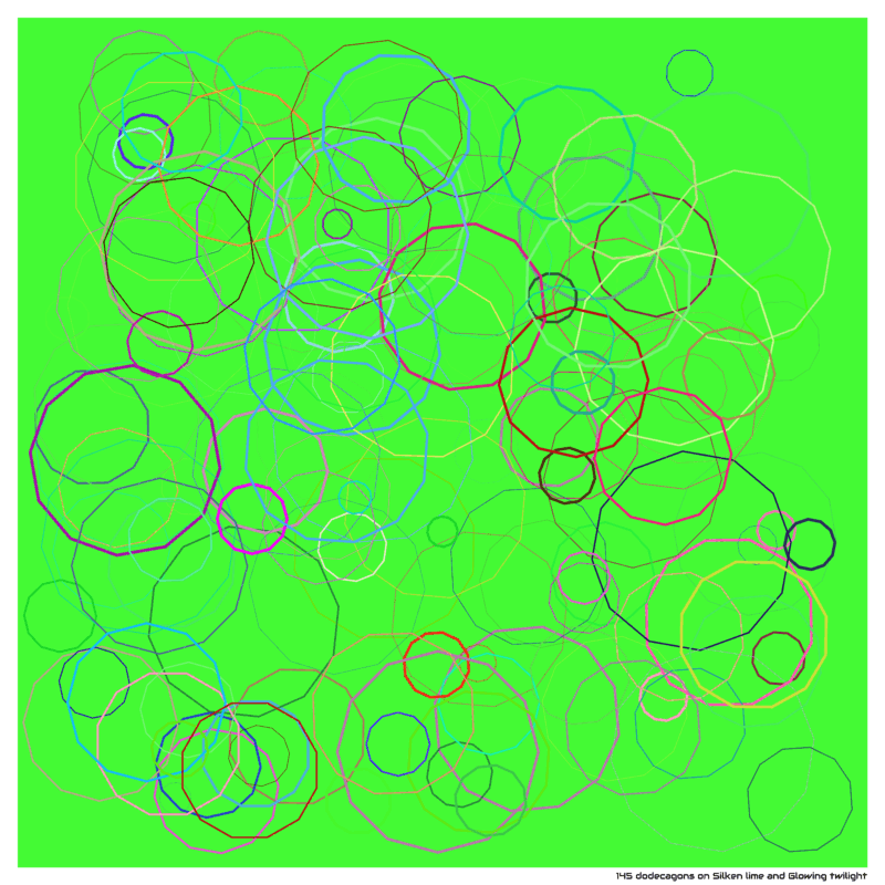 145 dodecagons on Silken lime and Glowing twilight
