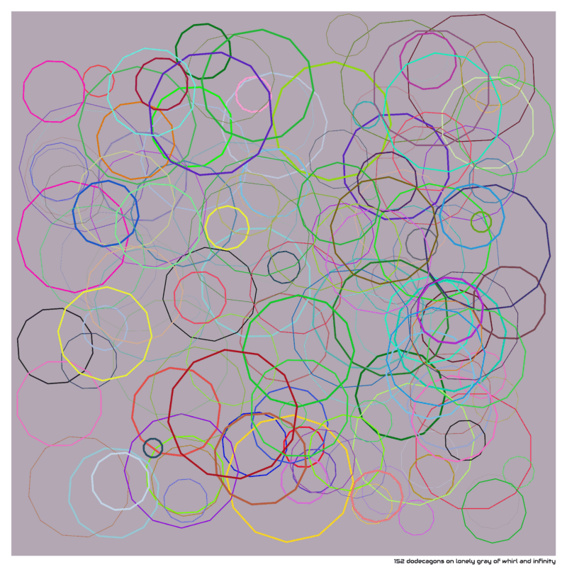 152 dodecagons on lonely gray of whirl and infinity